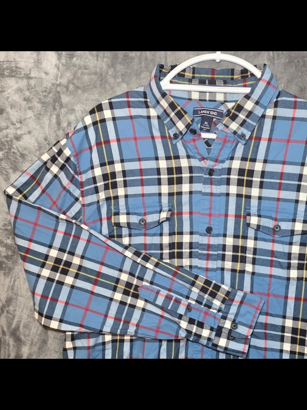 Lands' End Light Blue Plaid Flannel Button-Down Shirt